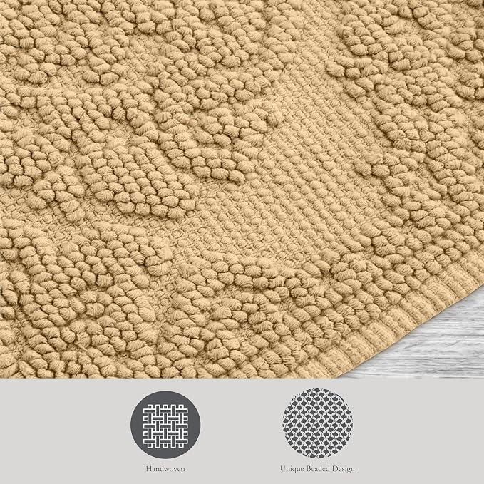 Jean Pierre - Ricardo Bath Mat, Woven Fringe Bathroom Rugs, 100% Cotton, Premium Bathroom Decor - Measures 17" x 31" - Linen