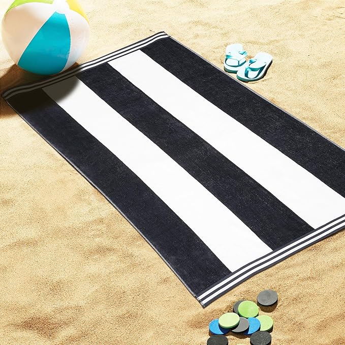 Superior Cotton Nautical Stripe Beach Towels, Colorful Towels for Adult, Kid, Pool, Swimming, Sand, Travel, Large Oversized, Absorbent, Fast Drying, Bath Basics, Cabana Collection, 1 Piece, Charcoal