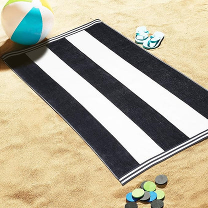 Superior Cotton Nautical Stripe Beach Towels, Colorful Towels for Adult, Kid, Pool, Swimming, Sand, Travel, Large Oversized, Absorbent, Fast Drying, Bath Basics, Cabana Collection, 1 Piece, Charcoal