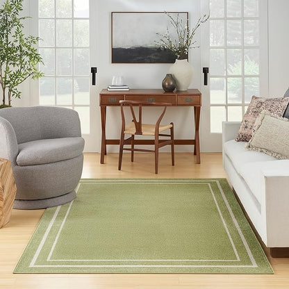 Nourison Home Nourison Essentials Green Ivory 6' x 9' Area Rug - Easy Clean, Non Shedding, Bed Room, Living Room, Dining Room, Kitchen (6' x 9')