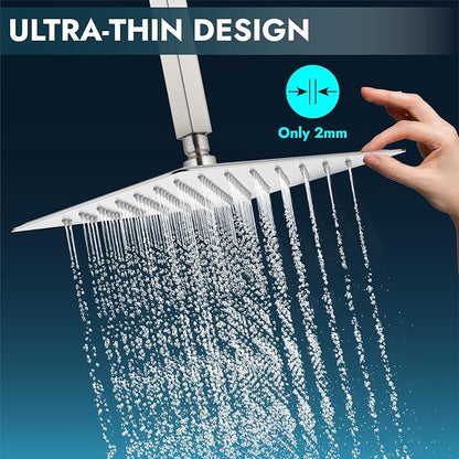 Midanya Square Rain Shower Head,High Pressure,Brushed Nickel 16 Inch | 360°Swivel,Ceiling or Wall Mount,Waterfall Full Body Coverage,Bathroom Remodel,Stainless Steel Large Rainfall Shower Head