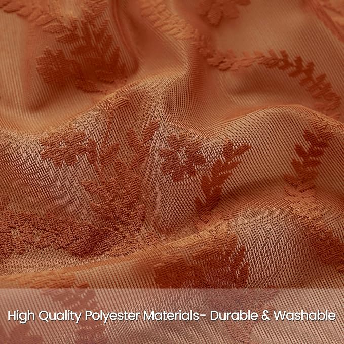 WAZZIO Bunrt Orange Lace Shower Curtain for Bathroom 72" W x 84" L, Victorian Farmhouse Floral Pattern Tassel Fancy Shower Curtain Boho Washable Cloth Decorative Bath Curtains,1 Panel