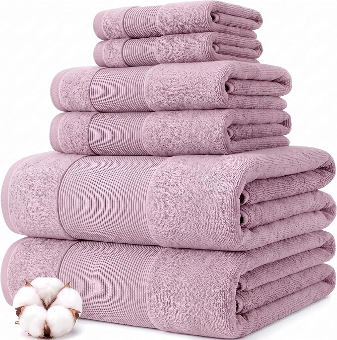 Modern Threads Air Cloud 6-Piece Towel Set - 100% Zero-Twist Cotton, 500 GSM, Quick Dry & Plush, Pink