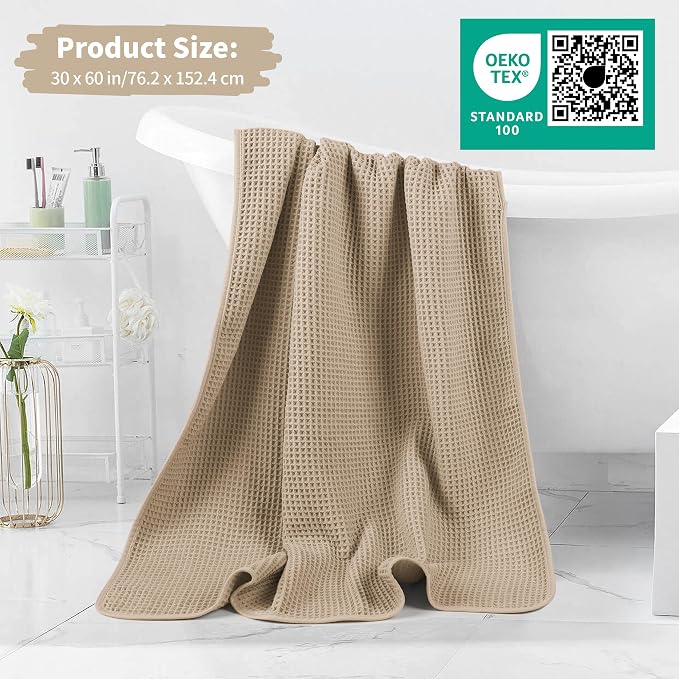 MICROFI New Microfiber Waffle Bath Towels, 2 Pieces, Oversized, Soft, Absorbent, Fast Drying, Lint Free 430 GSM (30''x60''/76cm x 152cm)