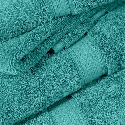 SUPERIOR Egyptian Cotton Ultra Plush & Absorbent, 12 Piece Set, Turquoise | Heavyweight 12 Pc Egyptian Cotton Towel Set Includes 4 Bath Towels 4 Hand Towels 4 Washcloths Decorative Rope Border
