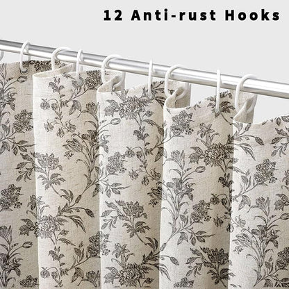 WOUVMA Black Shower Curtain Floral Cotton Linen Cottagecore Shower Curtain for Bathroom 36" W x 72" L