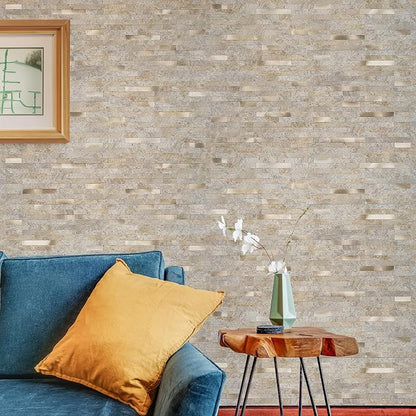 StyloVue 20 Sheets Peel and Stick Backsplash, Dark Beige with Metal Gold Look PVC Wall Tiles Upgrade Your Kitchen Backsplash, RV, Fireplace