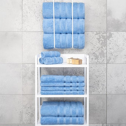American Soft Linen Luxury 4 Piece Bath Towel Set, 600 GSM 100% Cotton Turkish Bath Towels for Bathroom, 27x54 in Large Bathroom Shower Towels, Sky Blue