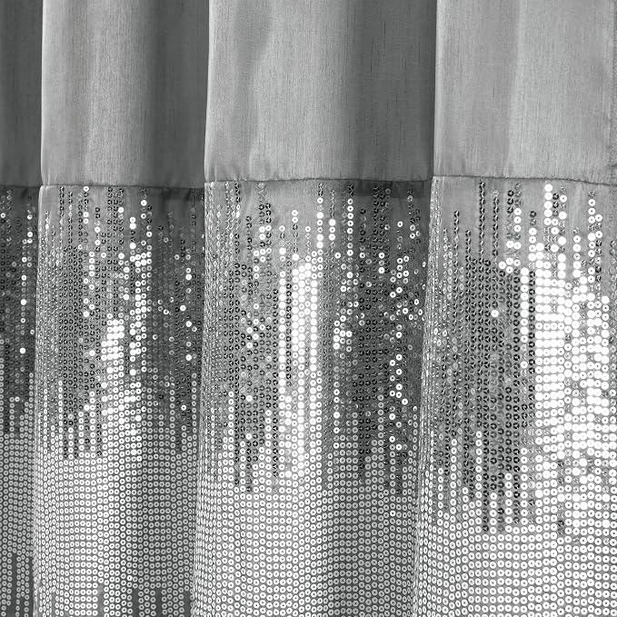 Lush Decor Night Sky Shower Curtain, Single, 72" W x 72" L, Gray & White - Sequin Shower Curtain - Sparkly Color Block Bath Curtain - Modern Glam Bathroom Decor