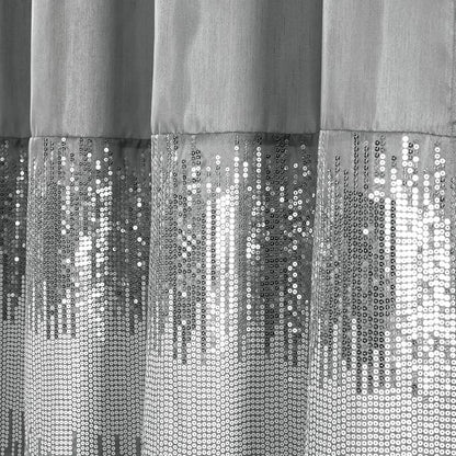 Lush Decor Night Sky Shower Curtain, Single, 72" W x 72" L, Gray & White - Sequin Shower Curtain - Sparkly Color Block Bath Curtain - Modern Glam Bathroom Decor