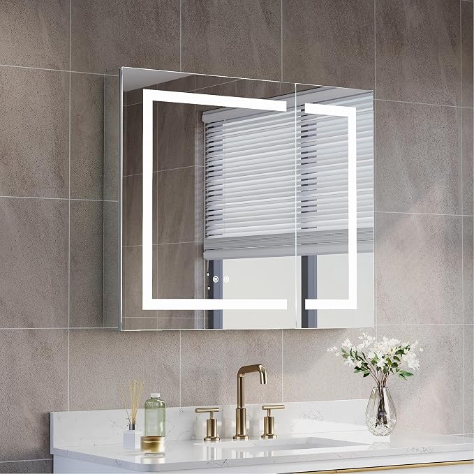 36" X 30" Bathroom LED Medicine Cabinet with Mirror, Medicine Cabinet with Lights, Bathroom Mirror with Storage, Dimmer, Defogger, Outlets & USB Ports, Double Doors