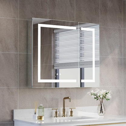 36" X 30" Bathroom LED Medicine Cabinet with Mirror, Medicine Cabinet with Lights, Bathroom Mirror with Storage, Dimmer, Defogger, Outlets & USB Ports, Double Doors