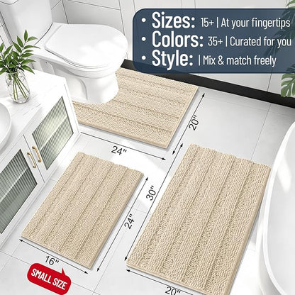 Smiry Thick Chenille Bathroom Runner Rugs 59x20, Absorbent Bath Mat, Sand | Quick‑Dry & Machine Washable, Non‑Slip Bath Carpet, Soft Striped Bath Rugs for Tub & Shower, Modern Home Decor Accessories
