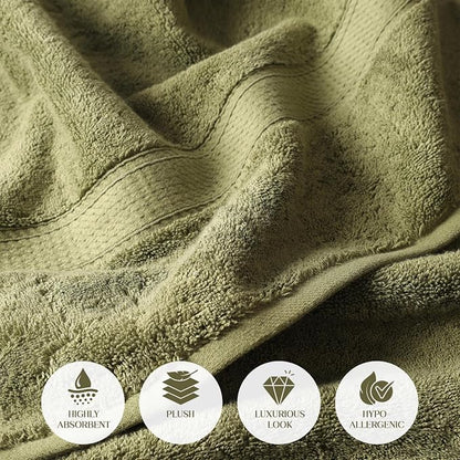Superior Egyptian Cotton Plush Absorbent, Bath Towel Set of 4, Forest Green | Quick Dry, Soft Luxury Towel Set, Bath Essentials for Bathroom, Guest Bath, Spa, 4 Piece Bath, Madeline Towels