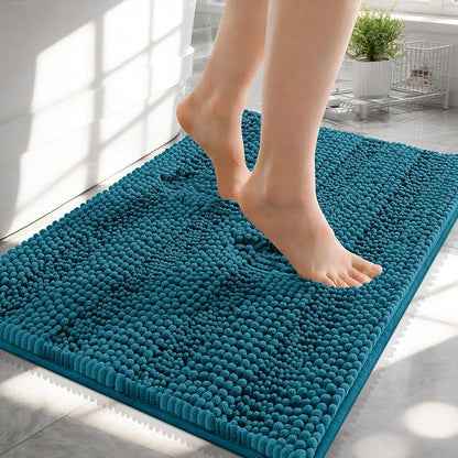OLANLY Thick Small Bathroom Rugs 24x16, Chenille Bath Rugs, Peacock Blue | Rubber Backing, Machine Wash, Extra Absorbent Striped Bath Mats for Bathroom Floor, Tub and Shower, Home Decor Accessories
