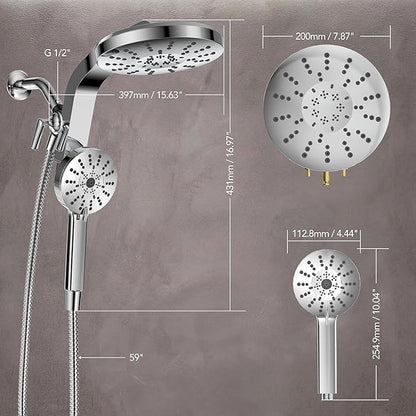High Pressure Rain Showerhead Combo, 2026 Magnetic Shower Head Set with Detachable 8-Mode Handheld Shower Spray, Adjustable Angle Dual Showerhead System with Built-in Magnetic Docking and Power Jets