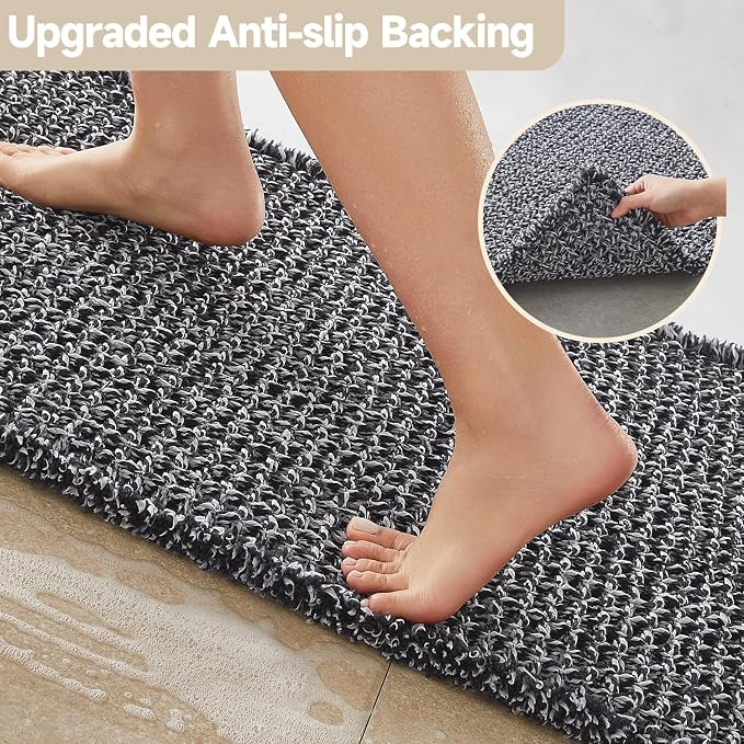 TYUU Waffle Bath Mat, Boho Bathroom Rugs Non Slip, 30x20 Black & White | Super Absorbent Quick Dry Bath Rug, Non-Slip Backing, Soft Waffle Washable Farmhouse Bathroom Mats, Tub, Shower & Home Decor