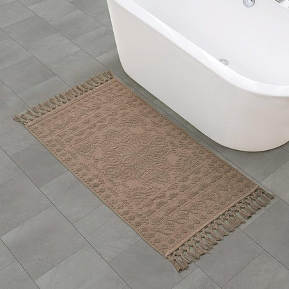 French Connection Nellore Bathroom Rugs, Woven and Beaded Bathroom Mats, Durable Bath Rugs, Thick Bath Mats for Bathroom and Shower Rugs, 26" x 49", Light Brown