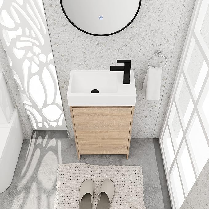 18" Freestanding Bathroom Vanity with Sink, 18 Inch Small Space Storage Cabinet, 1-Door Modern Design with Soft-Close Door & Waterproof Plywood for Apartments, Powder Rooms