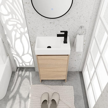 18" Freestanding Bathroom Vanity with Sink, 18 Inch Small Space Storage Cabinet, 1-Door Modern Design with Soft-Close Door & Waterproof Plywood for Apartments, Powder Rooms