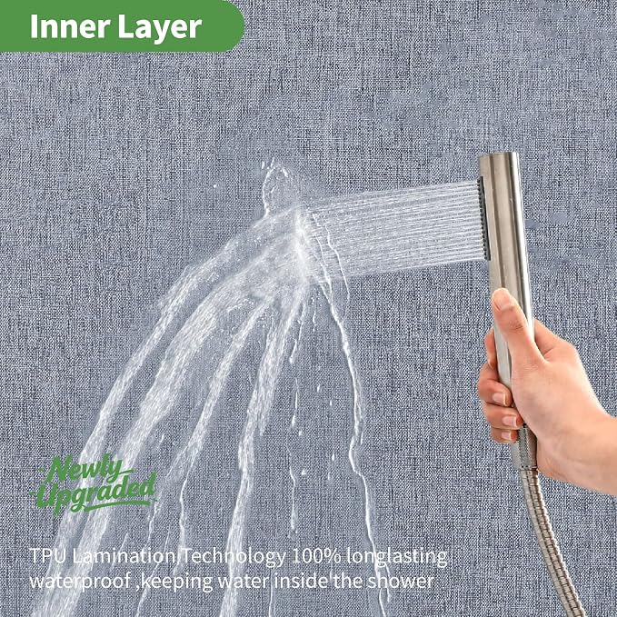 Long No Hooks & No Liner Needed Fabric Shower Curtain,71x80,BlueGrey | Linen Texture,100% Waterproof TPU Laminated Layer,Bottom Magnets,Machine Washable,Hotel Style Bathroom Curtain For Shower,Tub