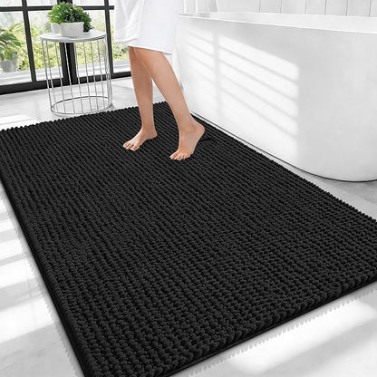OLANLY Thick Chenille Large Bathroom Rugs 40x32, Absorbent Bath Mat, Black | Soft Bath Rugs, Rubber Backing, Machine Wash Dry, Bath Mats for Bathroom, Tub and Shower, Home Decor Accessories