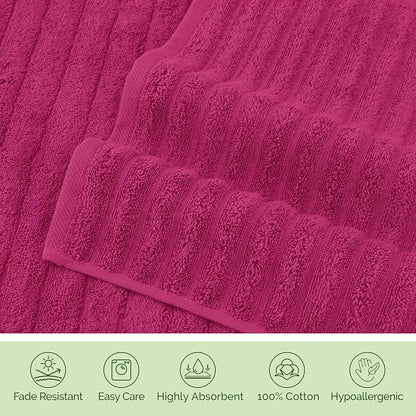 Elegant Comfort 100% Turkish Cotton Corduroy Ribbed Luxury Soft 2 Pack Bath Towels 27 x 54 Inch - Ultra Plush, Absorbent, Quick Dry, Hotel Spa Quality Towels for Bathroom Essentials, Hot Pink
