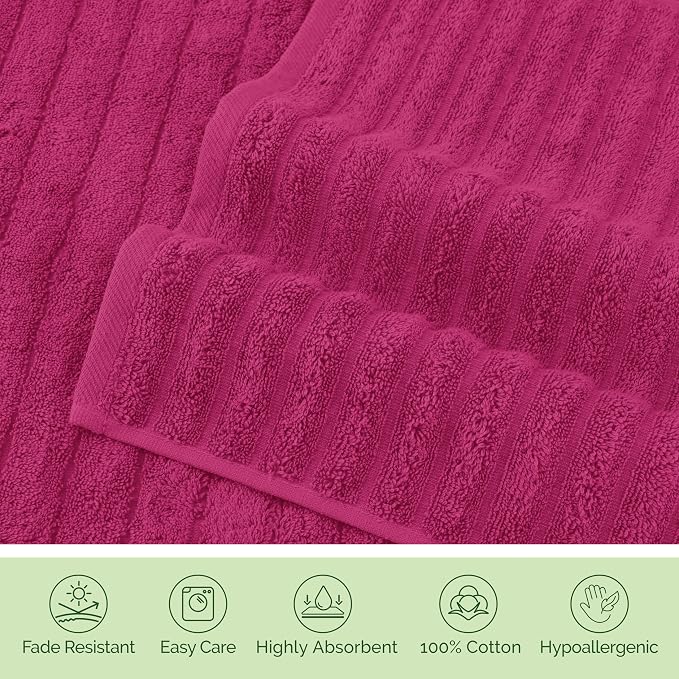 Elegant Comfort 100% Turkish Cotton Corduroy Ribbed Luxury Bath Towels 6-Piece Set, Premium Feel - Quick Dry, Highly Absorbent, Contains 2 Bath Towels, 2 Hand Towels, and 2 Washcloths, Hot Pink
