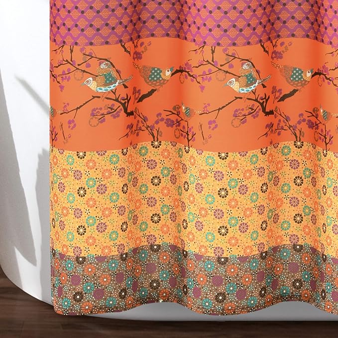 Lush Decor Royal Empire Shower Curtain, 72" W x 72" L, Tangerine - Striped Shower Curtain - Orange Bathroom Curtain - Boho Decor - Fabric Shower Curtains