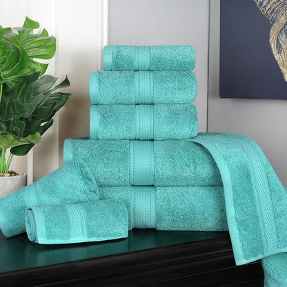SUPERIOR Egyptian Cotton Ultra Plush & Absorbent, 8 Piece Set, Turquoise | Quick Dry, Soft Luxury Towel Set, Bath Essentials, Guest Bath, Spa, 2 Bath, 2 Hand, 4 Face Towels, Madeline Towels