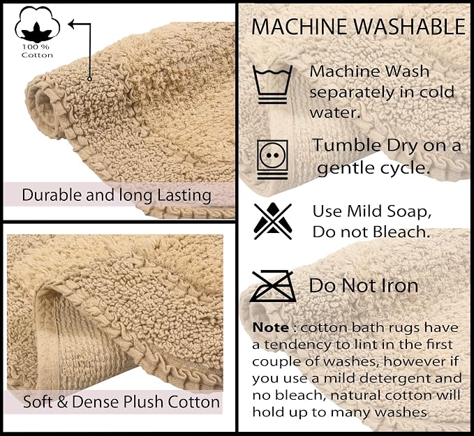 Home Weavers Radiant Collection 100% Cotton Bathroom Rugs Set, Washable Rug, Soft Cotton Extra Soft and Absorbent Bath Rug, Kitchen Mat, Bath Mat Set, Bath Floor Mat Non Slip, 20"x20" Contour, Linen