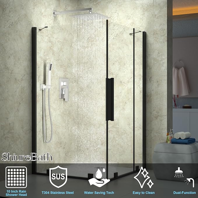 10 Inch Shower Faucet Set, Rainfall Shower System with Square Fixed Shower Head and High Pressure Handheld Shower Head, Spray Wall Mounted Rainfall Shower Fixtures, Brushed Nickel