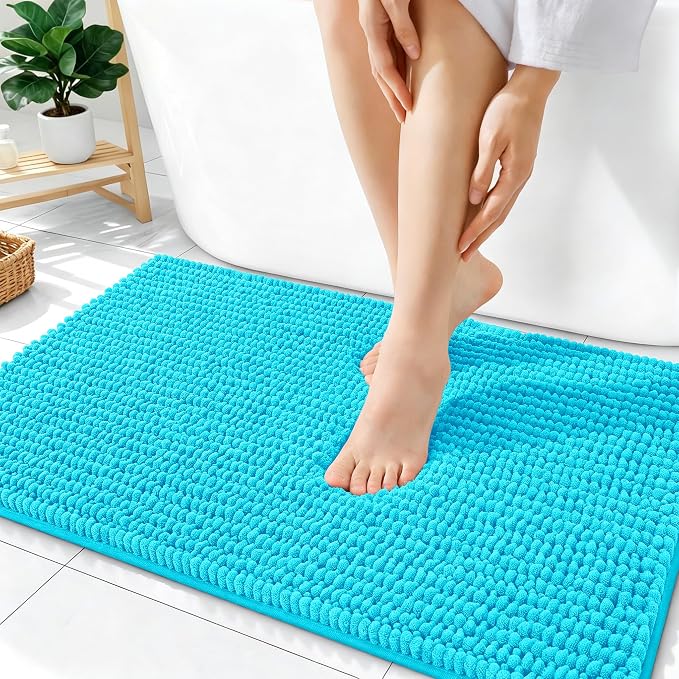 OLANLY Thick Chenille Absorbent Bathroom Rugs Mat 36x24, Aqua Sky | Soft Bath Rugs, Rubber Backing, Machine Wash Dry, Bath Mats for Bathroom, Tub and Shower, Home Decor Accessories