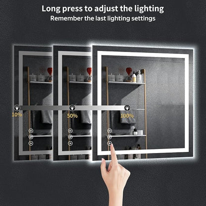36"x36" LED Bathroom Mirror with Lights, Backlit+Frontlit, Anti-Fog | CRI 95, Stepless Dimmable, 3 Colors Lighting, Shatterproof Tempered Glass, HD Reflection, Memory, (Horizontal/Vertical)