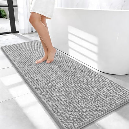 OLANLY Thick Chenille Bathroom Runner Rugs Mats 47x20, Light Grey | Soft Absorbent Bath Rugs, Rubber Backing, Machine Wash Dry, Bath Mats for Bathroom, Tub and Shower, Home Decor Accessories