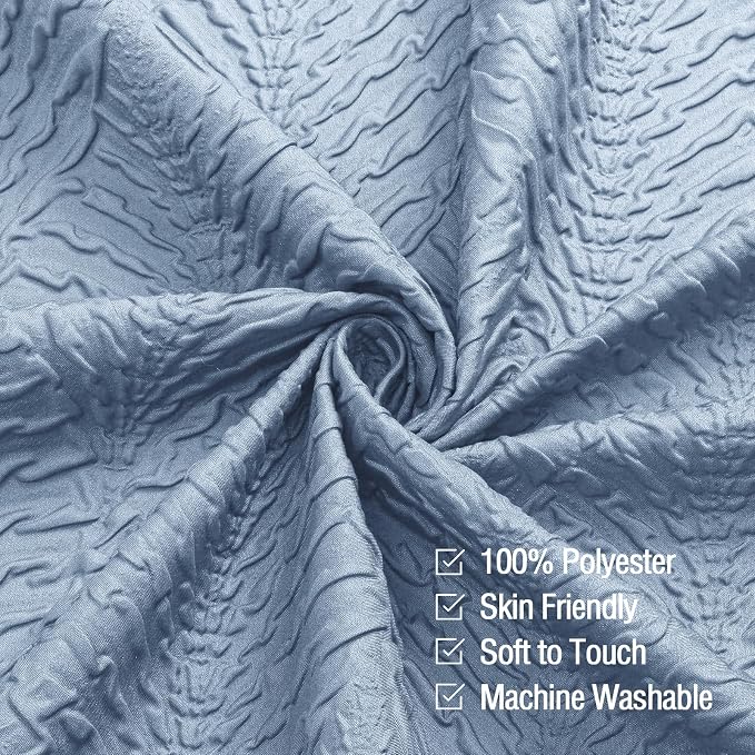 72x84 Extra Long Shower Curtain, Ombre Fog Blue 3D Embossed Half Bath Curtain