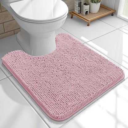 OLANLY Toilet Rugs U-Shaped 20x20, Soft Absorbent Chenille Contour Rugs | Dusty Rose, Quick-Drying Rubber Backing, Machine Washable Non-Slip Shaggy Bathroom Mat for Toilet, Home Decor Accessories