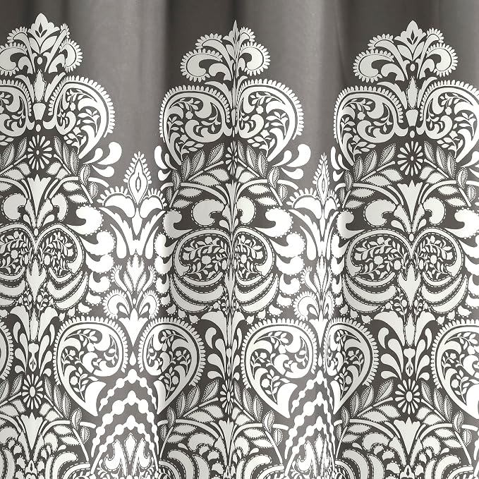 Lush Decor Boho Medallion Shower Curtain Single 72" W x 72" L Dark Gray - Boho Shower Curtains for Bathroom Decor - Gray Bathroom Curtain