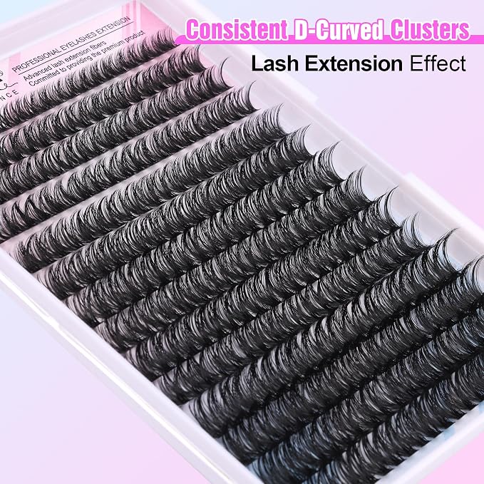 Lash Clusters 280pcs Individual Lashes Cluster Eyelash Extensions 50D 9-16mm Mix Eyelash Clusters Lash Extension for Self Application at Home (50D, 0.07D, 9-16mm)