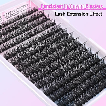 Lash Clusters 280pcs Individual Lashes Cluster Eyelash Extensions 50D 9-16mm Mix Eyelash Clusters Lash Extension for Self Application at Home (50D, 0.07D, 9-16mm)