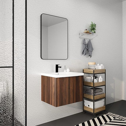 Henf 24inch Floating Bathroom Vanity Cabinet with Sink Combo, Modern Wall Mounted Solid Wood Cabinet with White Gel Basin Sink Bathroom Storage Cabinet with 2 Soft Close Doors
