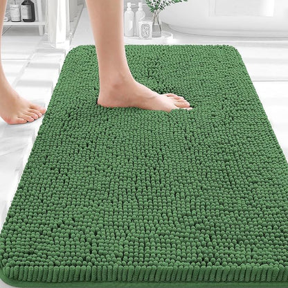 OLANLY Bathroom Rugs 35x24, Extra Soft Absorbent Chenille Bath Rugs | Olive Green, Quick-Drying Rubber Backing, Washable Bath Mat for Bathroom Floor, Tub and Shower, Home Decor Accessories
