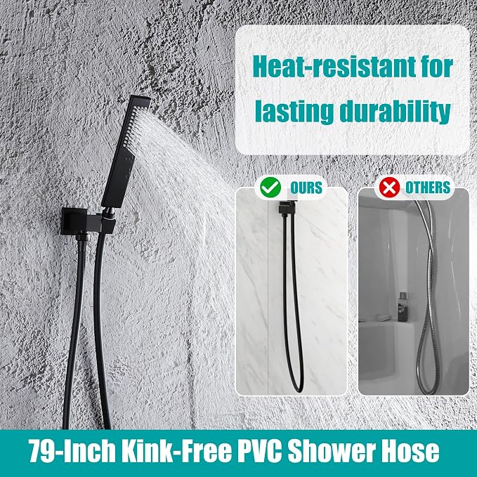 SKOWLL Shower Faucet Set Digital Display, 12 Inch Ceiling Mount Rainfall Shower Head with Handheld Combo, Matte Black Shower Head and Handle Set with Valve