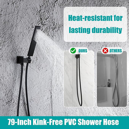 SKOWLL Shower Faucet Set Digital Display, 12 Inch Ceiling Mount Rainfall Shower Head with Handheld Combo, Matte Black Shower Head and Handle Set with Valve