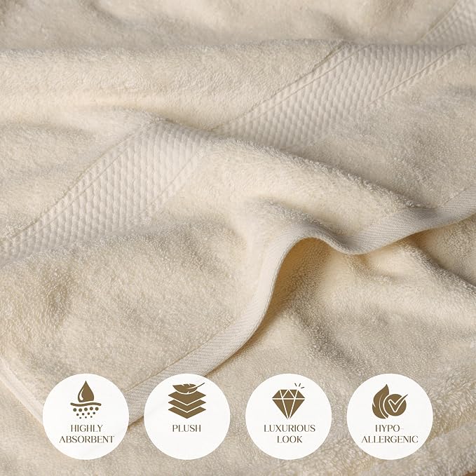 SUPERIOR Egyptian Cotton Ultra Plush & Absorbent, 6 Piece Set, Cream | Quick Dry, Soft Luxury Towel Set, Bath Essentials, Guest Bath, Spa, 2 Bath, 2 Hand, 2 Face Towels, Madeline Towels