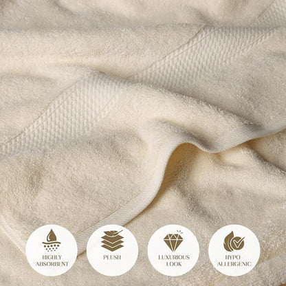 SUPERIOR Egyptian Cotton Ultra Plush & Absorbent, 12 Piece Set, Cream | Heavyweight 12 Pc Egyptian Cotton Towel Set Includes 4 Bath Towels 4 Hand Towels 4 Washcloths Decorative Rope Border