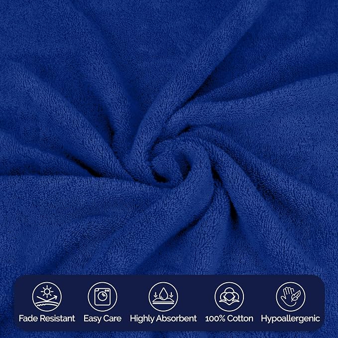 Elegant Comfort Premium Turkish Cotton 4 Pack Hand Towel Set - 16 x 28 inch, Luxurious Hotel Spa Quality 100% Turkish Cotton 4PC Hand Towel Set - Highly Absorbent - Soft Bathroom Towels, Royal Blue