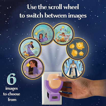 Projectables Disney Wish LED Night Light Plug-in Dusk-to-Dawn Projector Ideal for Kids Girls Boys Nursery Playroom Bathroom Bedroom 80089