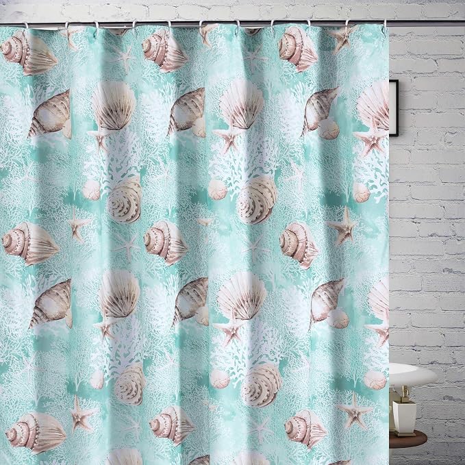 Greenland Home Fashions Fabric Sensations Shower Curtain, Stylish Bathroom Decor, Machine Washable, 72 inches x 72 inches, Ocean