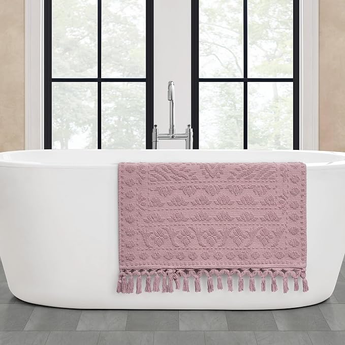 French Connection Nellore Bath Rugs, Woven and Beaded Bath Mats, Durable and Thick Bath Mats for Bathroom and Shower Rugs, 26" x 49", Dusty Pink